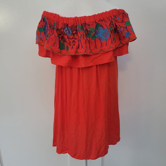 Altar’d State Size S Red Embroidered Off Shoulder Dress Boho Floral Summer - Picture 3 of 9